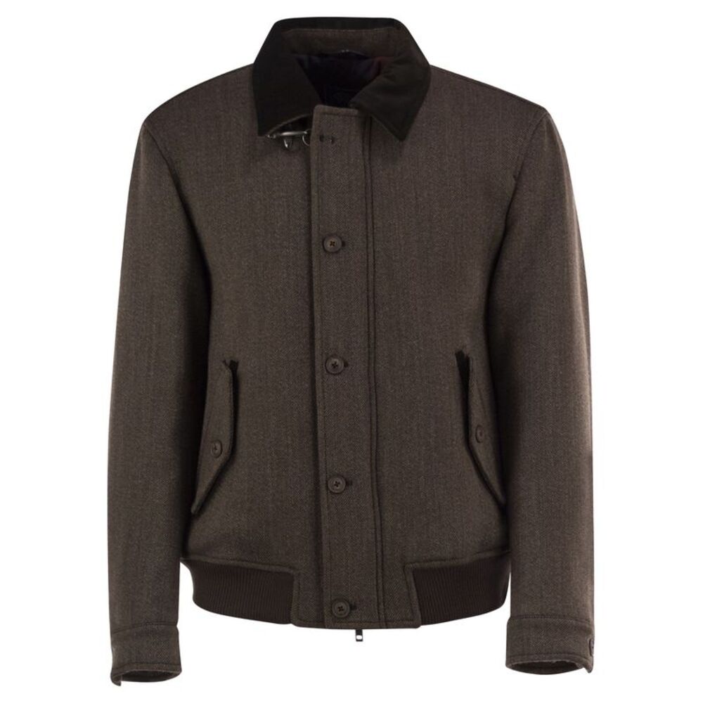 Fay Men Wool Bomber Jacket With Contrast Collar